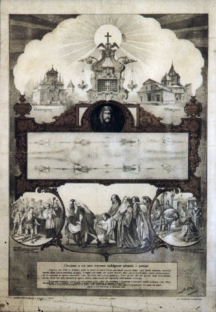 Printed poster for the 1898 exposition of the Shroud in Turin.