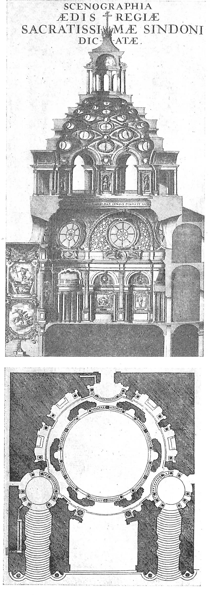 Guarino Guarini’s 1682 engraved section of the Chapel of the Holy Shroud.