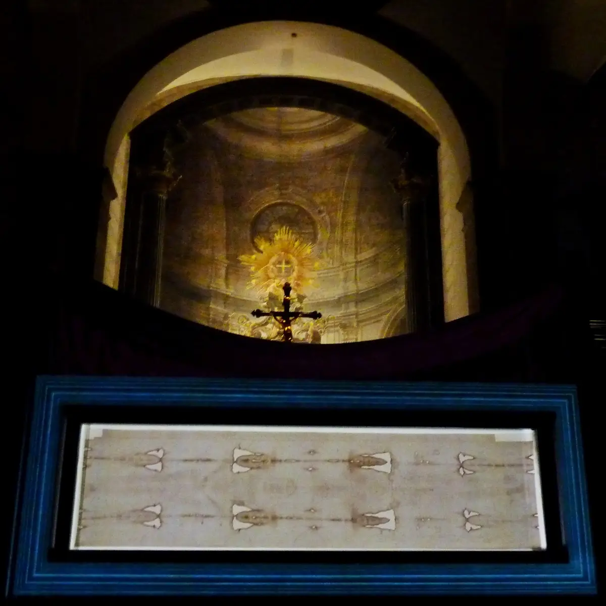 The Shroud on display in Turin Cathedral in June 2015.